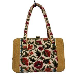 Vintage 1960's Lou Taylor Tapestry Carpet Bag Purse  Attached Mirror Inside